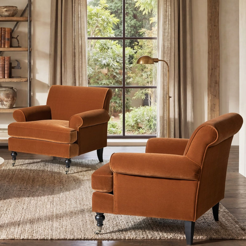 Jennifer Taylor Home Alana Lawson accent arm chair with casters, showcasing plush upholstery and stylish design.