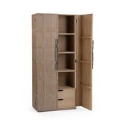 Classic Home Corin tall accent cabinet with wood finish, featuring multiple storage doors and a sleek, modern design.