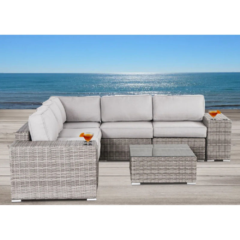 Modern Patio Rattan Sectional Set With Cushions - R&R Furniture Gallery (Fountain Valley, CA)