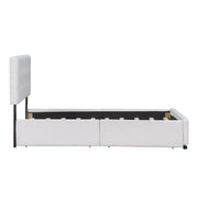 DreamHaus upholstered storage platform bed with classic headboard and built-in drawers, no box spring required.
