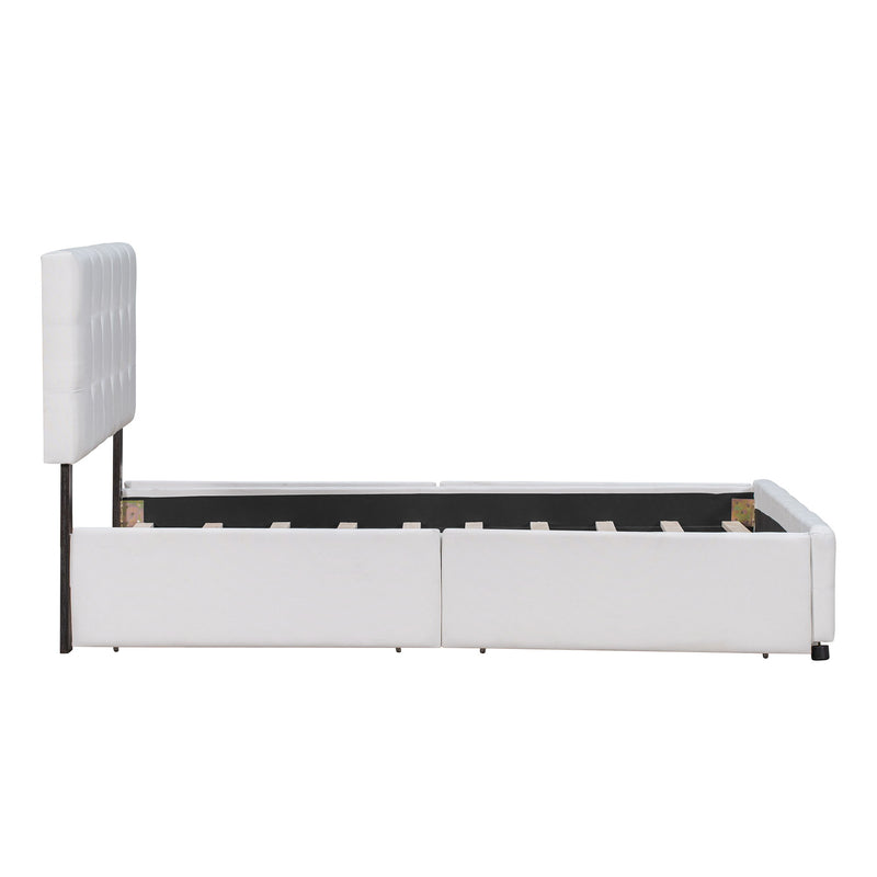 DreamHaus upholstered storage platform bed with classic headboard and built-in drawers, no box spring required.