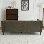 Noble House modern upholstered 3-seater sofa with tufted design, stationary living room couch, beige fabric, and plush cushions.