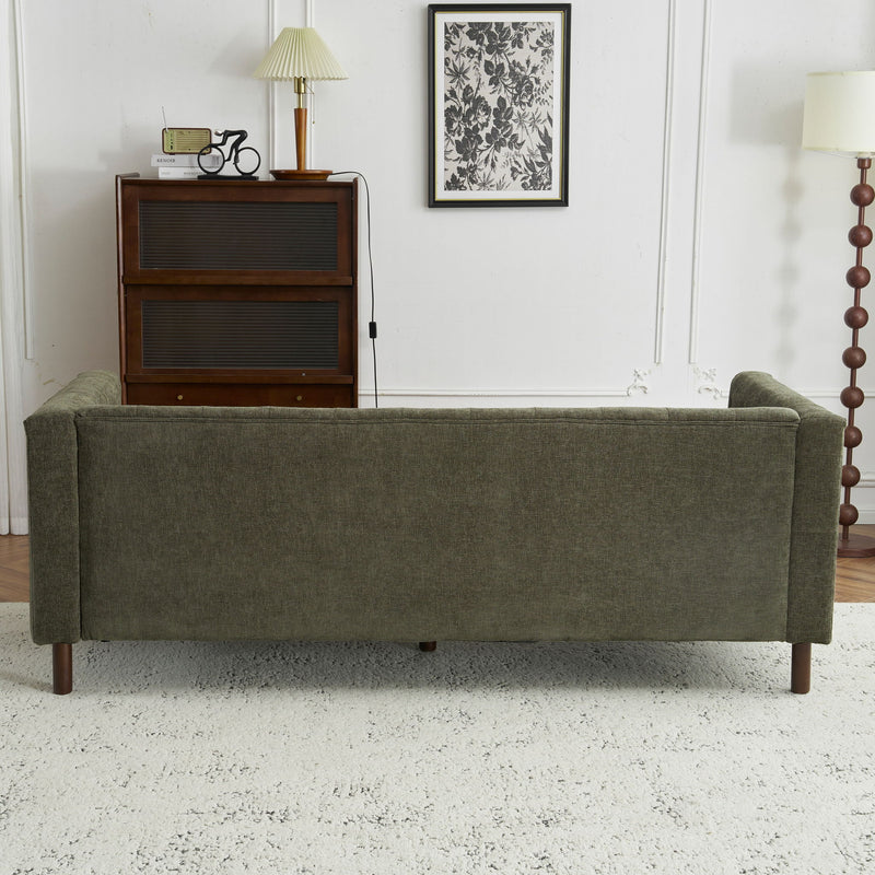 Noble House modern upholstered 3-seater sofa with tufted design, stationary living room couch, beige fabric, and plush cushions.