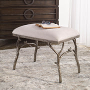 Uttermost Lismore Small Fabric Bench in beige, accent furniture with cushioned seat and wooden legs for living room decor.