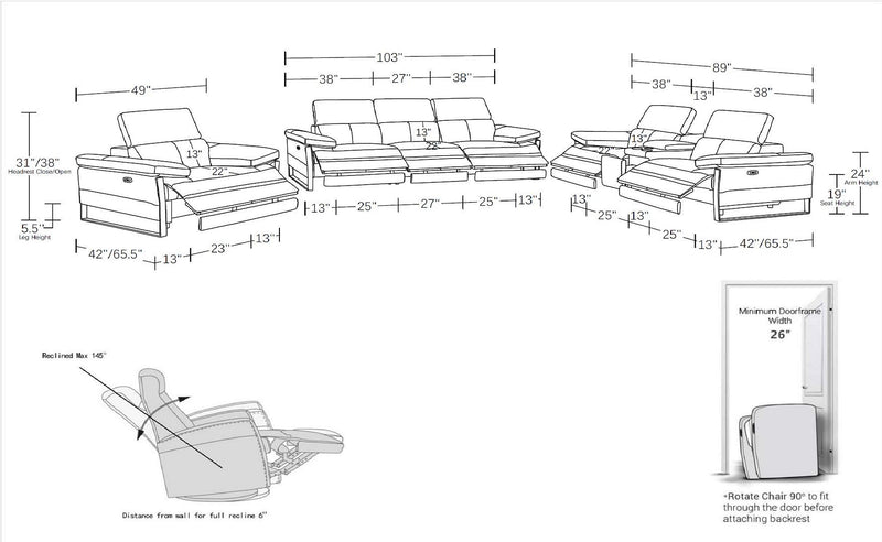 1246 - Modular Power Triple Reclining Sofa, Console Loveseat, And Chair Set With Power Headrests