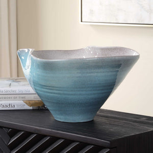 Blue Crest ceramic bowl by Uttermost featuring a smooth blue glaze and rounded shape, perfect for serving or decorative use.