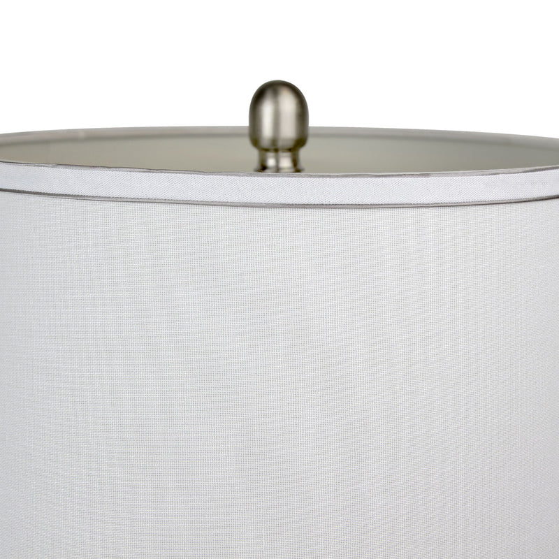 Pair of Lumi Source Cairo contemporary table lamps with nickel and white finish, silver trim, and modern design.