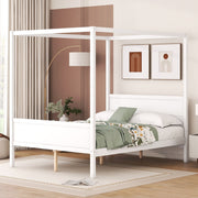 DreamHaus canopy platform bed with headboard, footboard, and slat support legs, showcasing sturdy wooden frame and elegant design.