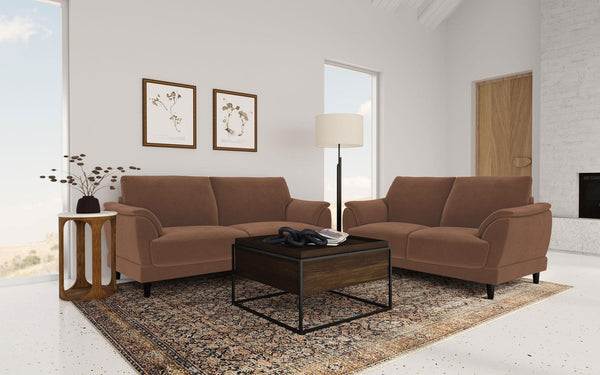 Selma 2-piece Velvet Upholstered Crescent Arm Sofa Set Rust
