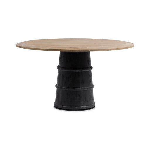 Lunen 55-inch round dining table by Classic Home with soft reef noir finish, showcasing smooth surface and sturdy wooden legs.