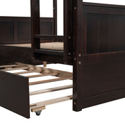 DreamHaus bunk bed with twin-size trundle, featuring sturdy frame, ladder, and safety rails in a modern bedroom setting.