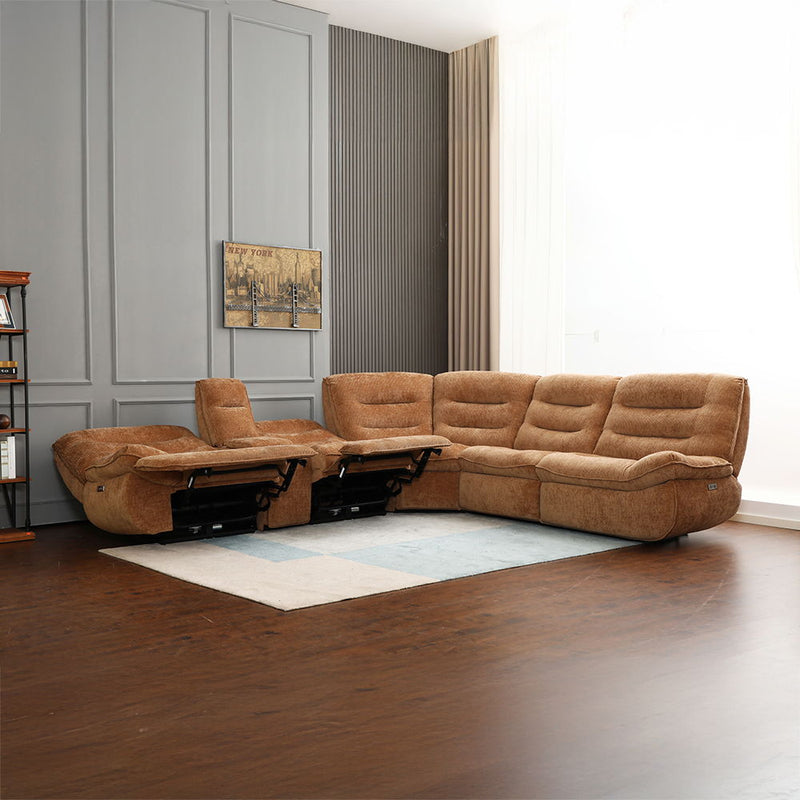 Emmy - Power Motion Sectional Sofa - Orange Chenille - R&R Furniture Gallery (Fountain Valley, CA)