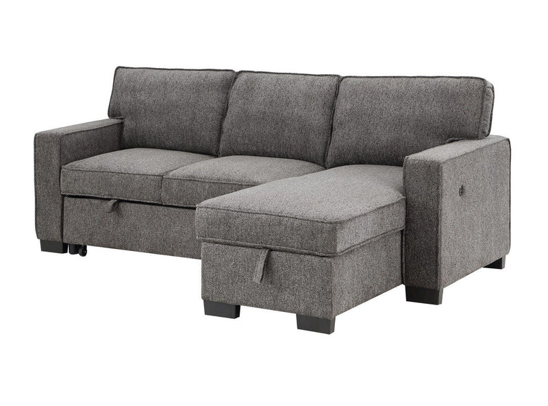 Estelle - Fabric Reversible Sleeper Sectional With Storage Chaise Drop-Down Table 2 Cup Holders And 2 USB Ports - R&R Furniture Gallery (Fountain Valley, CA)