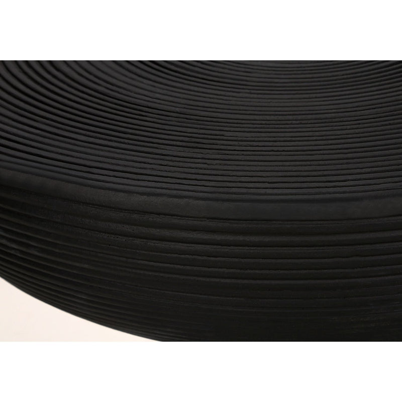 Black round accent table by 8th Street, suitable for indoor or outdoor use, with a sleek, modern design and smooth surface.