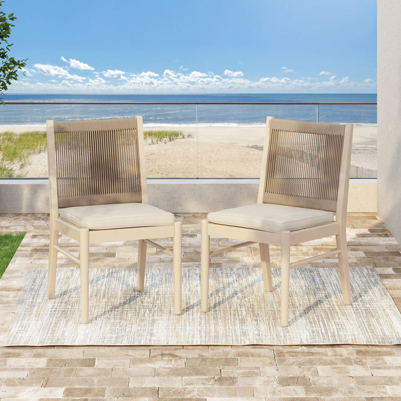 Cordoba - Dining Chair (Set of 2) With Acacia Wood Frame And Water Repellent Fabric - Beige / Yellow - R&R Furniture Gallery (Fountain Valley, CA)