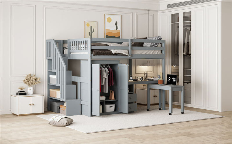 Loft Bed With Stairs, Bookshelf, Drawers, Desk & Wardrobe, Space Saving Multifunctional Furniture - R&R Furniture Gallery (Fountain Valley, CA)