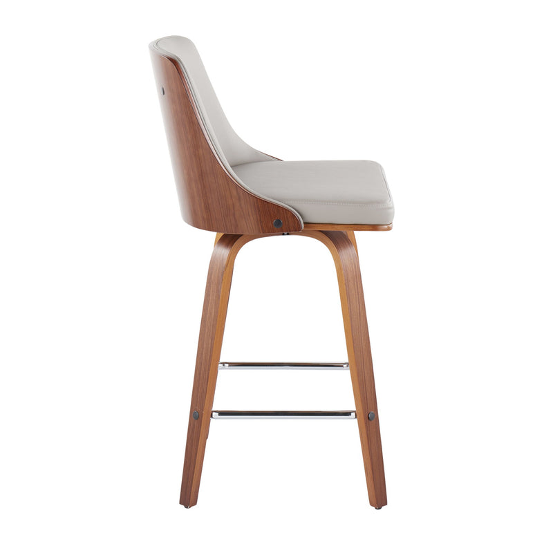 Lumi Source Gianna mid-century modern counter stool set with swivel, square footrest, and fixed height design, two stools shown.