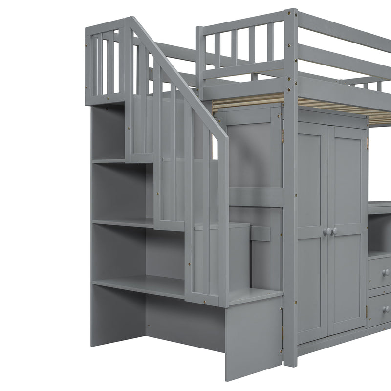 Loft Bed With Stairs, Bookshelf, Drawers, Desk & Wardrobe, Space Saving Multifunctional Furniture - R&R Furniture Gallery (Fountain Valley, CA)