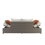 Salena - Patio Sofa With 2 Pillows & Ottoman - Beige Fabric & Gray Wicker - R&R Furniture Gallery (Fountain Valley, CA)