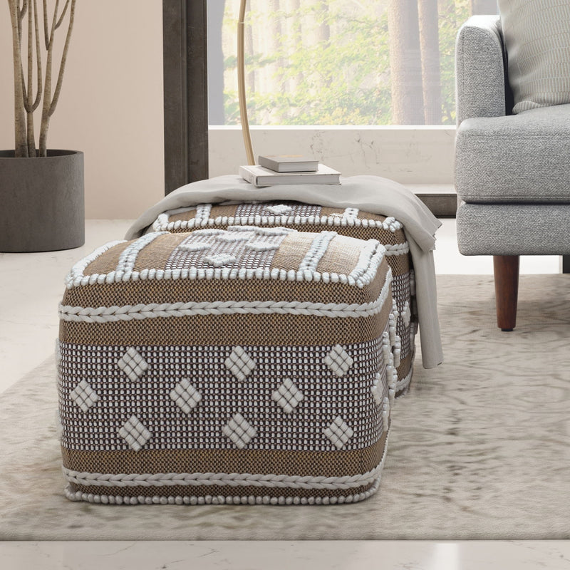 Mapleton - Outdoor / Indoor Pouf - Beige Gray / White - R&R Furniture Gallery (Fountain Valley, CA)