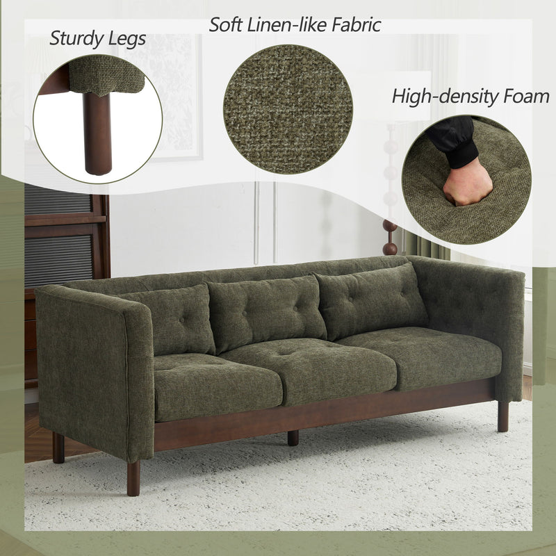 Modern upholstered 3-seater sofa by Noble House with tufted design, ideal for living room decor and comfortable seating.