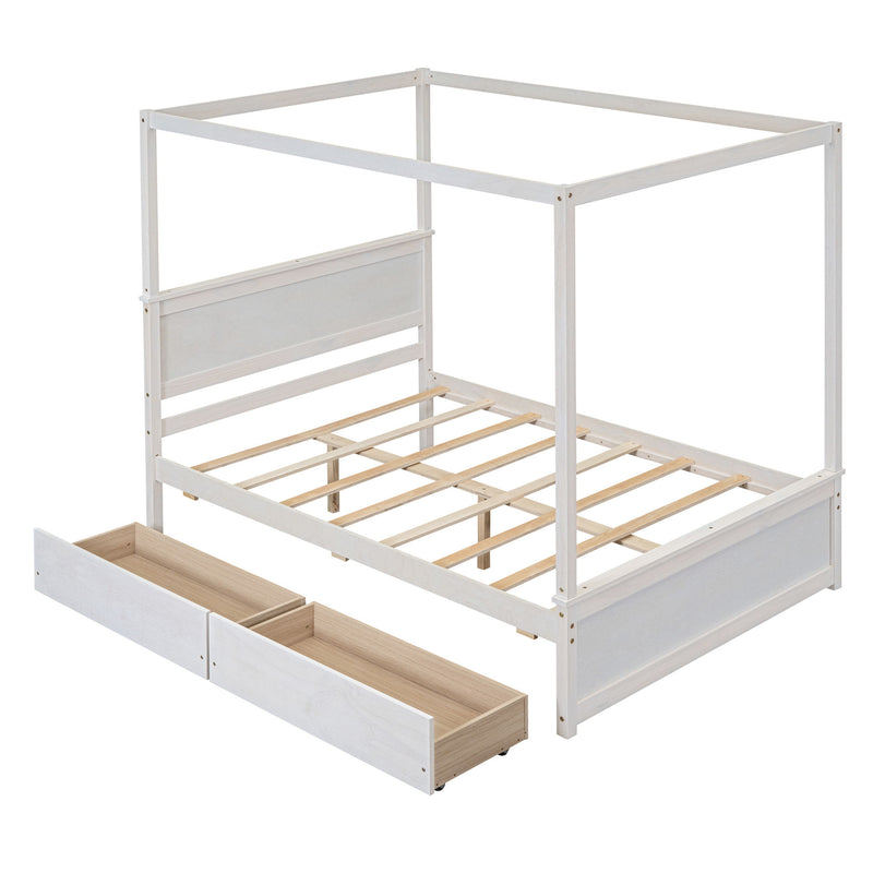 Canopy Platform Bed With Drawers, Support Slats, No Box Spring Needed - R&R Furniture Gallery (Fountain Valley, CA)