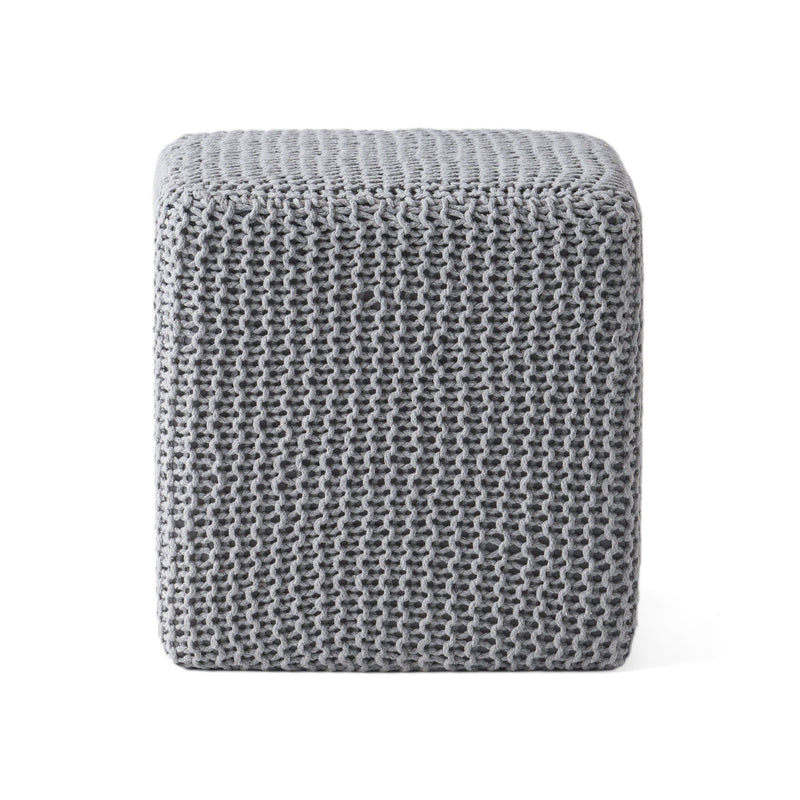 Chabani - Indoor Modern Knitted Fabric Cube Pouf Ottoman - Light Gray - R&R Furniture Gallery (Fountain Valley, CA)