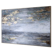 Hand painted blue canvas art by Uttermost, featuring a Dawn To Dusk design, ideal for modern interior wall decor.