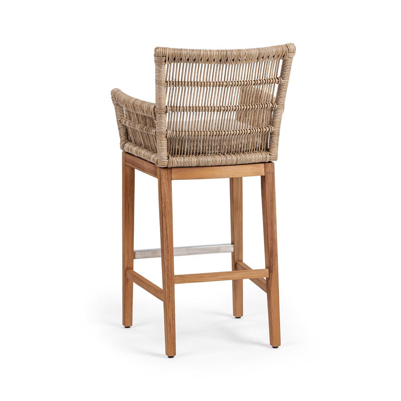 Counter height Valerie stool by Classic Home, wooden seat with metal legs, suitable for kitchen counters or bar areas.