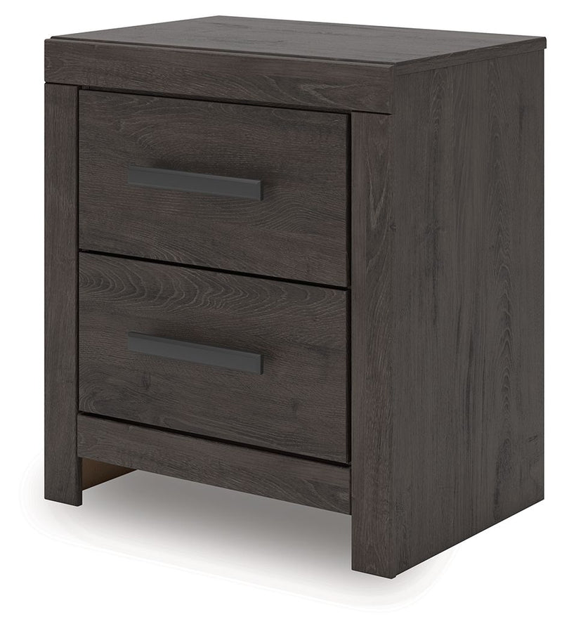 Prendonea - Two Drawer Night Stand - Charcoal - R&R Furniture Gallery (Fountain Valley, CA)