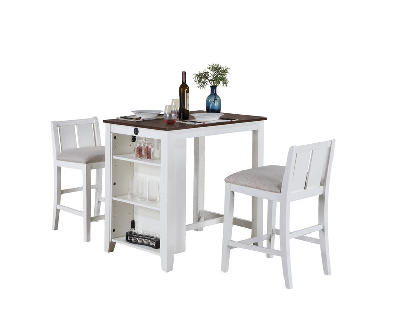 Graham - 3 Piece Small Space Counter Height Dining Table With Shelves And 2 Chairs (Set of 3) - R&R Furniture Gallery (Fountain Valley, CA)