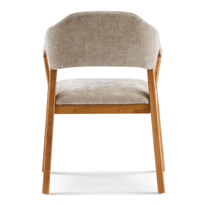 Indoor Upholstered Dining Chair (Set of 2) With Sturdy Frame And Ergonomic Curved Backrest - Oatmeal / Teak - R&R Furniture Gallery (Fountain Valley, CA)