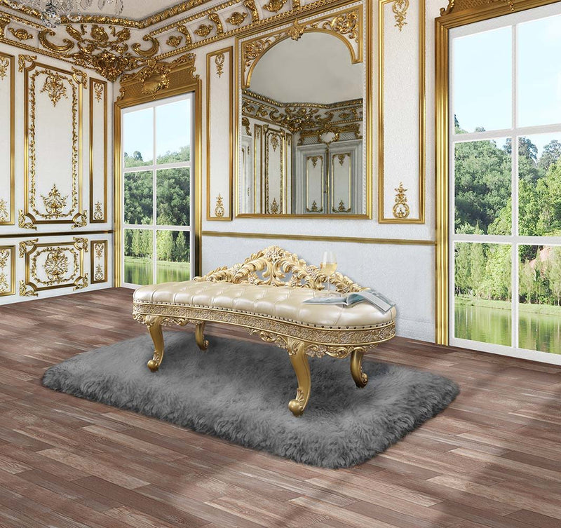 Cabriole - Bench - Light Gold Synthetic Leather & Gold - R&R Furniture Gallery (Fountain Valley, CA)