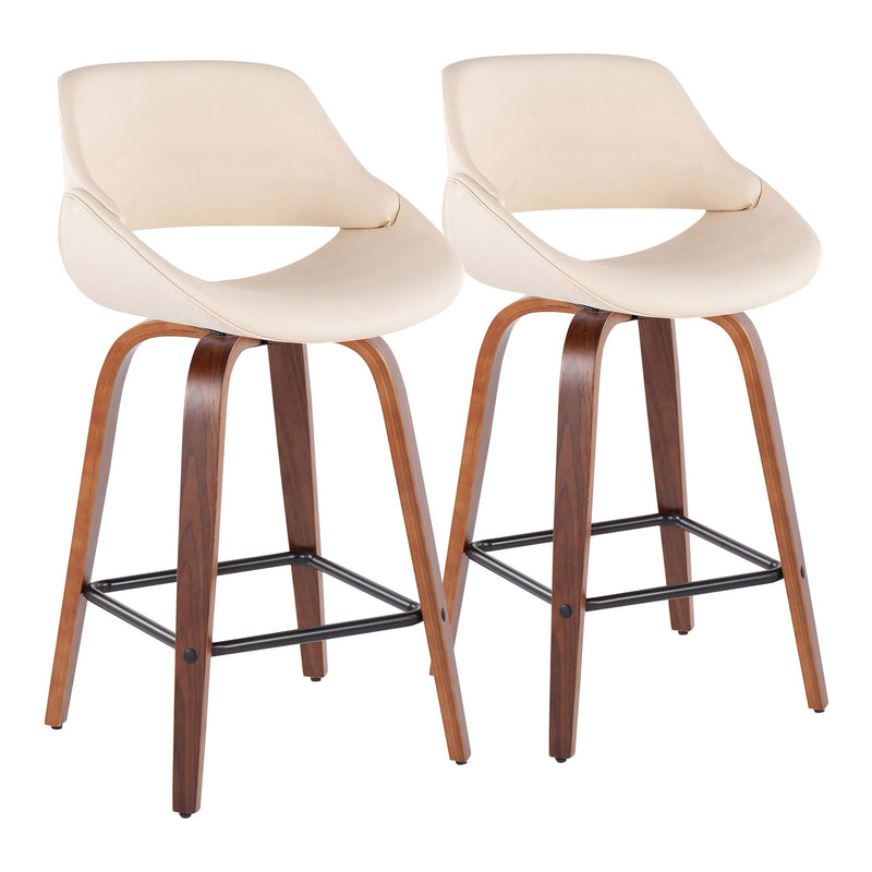 Lumi Source Fabrico mid-century modern counter stool set of 2 with wooden seats and black metal legs, stylish and contemporary design.