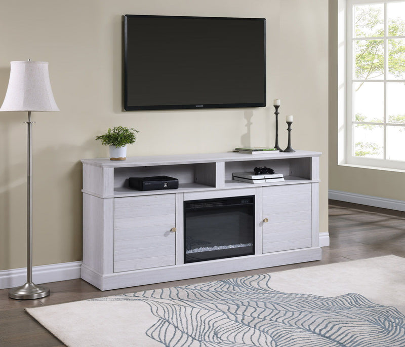 Terra - TV Stand Console With Fireplace - White Walnut - R&R Furniture Gallery (Fountain Valley, CA)
