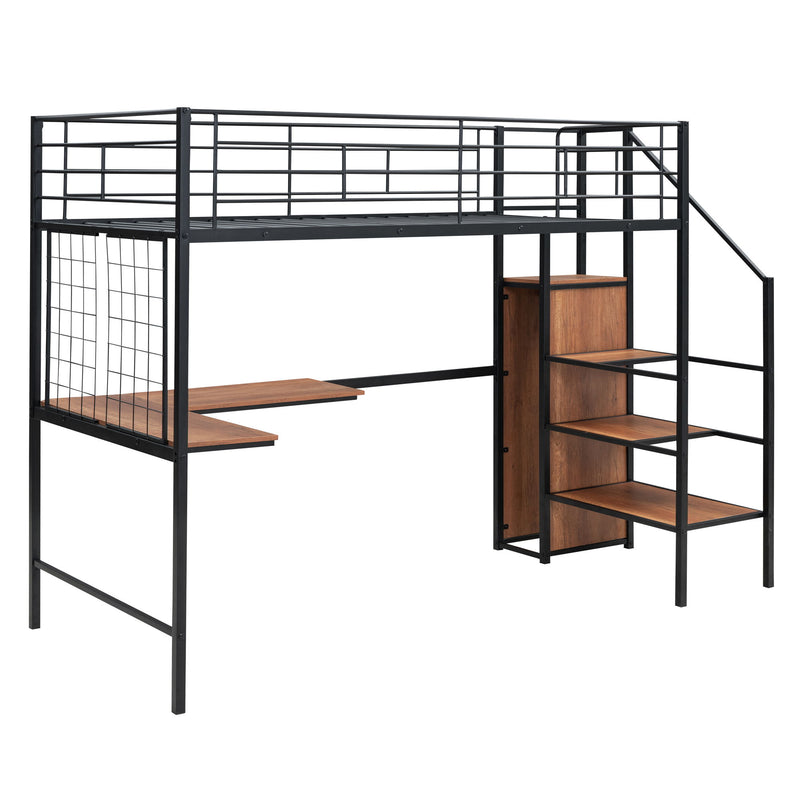 Loft Bed With Desk And Grid, Stylish Frame With Lateral Storage Ladder And Wardrobe - R&R Furniture Gallery (Fountain Valley, CA)