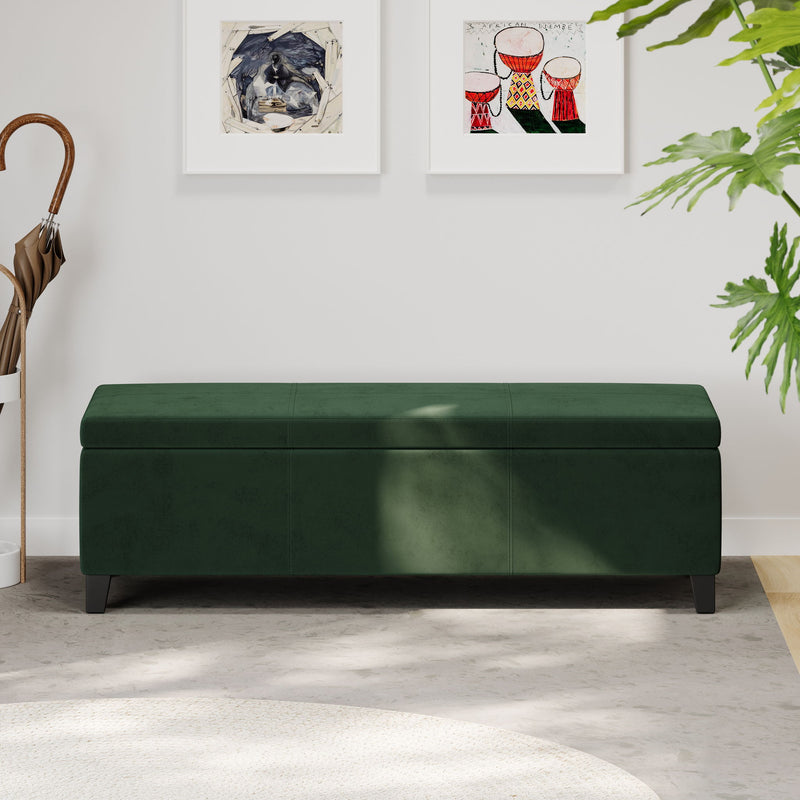 Noble House upholstered storage ottoman bench with cushioned top and wooden legs, ideal for living room or entryway seating and storage.