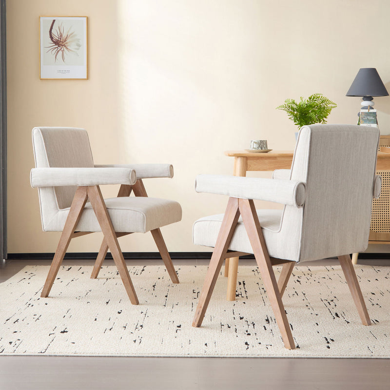 Contemporary Poppy Fabric Dining Armchair With Rubberwood Legs - R&R Furniture Gallery (Fountain Valley, CA)