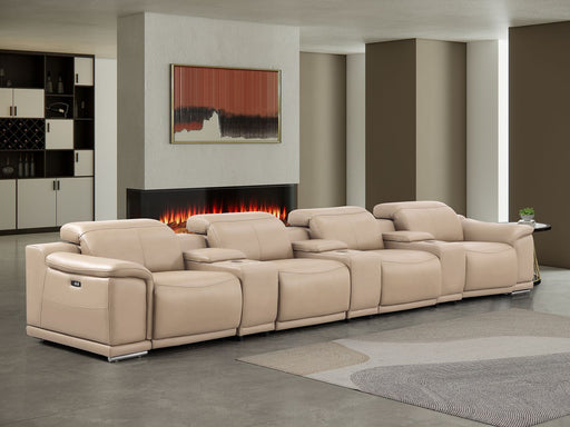 2679 - Genuine Leather Sofa With 4 Power Recliners, Power Headrests & 3 Storage Consoles - R&R Furniture Gallery (Fountain Valley, CA)