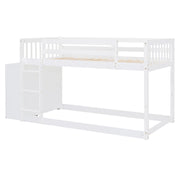 DreamHaus bunk bed with built-in four drawers and three shelves, featuring sturdy wood construction and space-saving design.