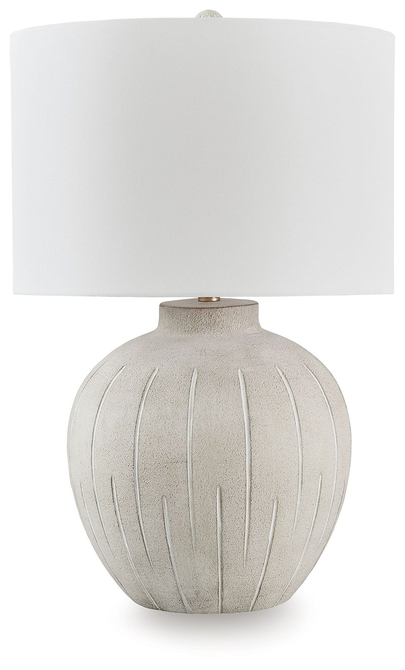 Calbert - Poly Table Lamp - Warm Gray - R&R Furniture Gallery (Fountain Valley, CA)