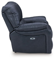 Leesworth - 3 Pc. - Power Reclining Sofa, Power Reclining Loveseat, Power Rocker Recliner - Ocean - R&R Furniture Gallery (Fountain Valley, CA)