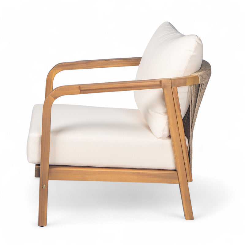 Outdoor Lounge Chair With Woven Backrest, Solid Wood Frame, Comfortable Cushions - R&R Furniture Gallery (Fountain Valley, CA)