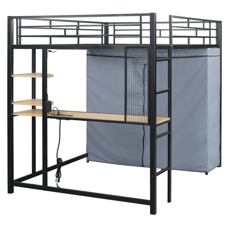 Loft Bed With Desk, Shelves, Power Outlet, LED Light And Wardrobe - R&R Furniture Gallery (Fountain Valley, CA)