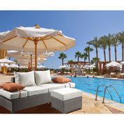 Salena - Patio Sofa With 2 Pillows & Ottoman - Beige Fabric & Gray Wicker - R&R Furniture Gallery (Fountain Valley, CA)