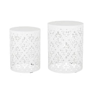 Modern outdoor metal end table with a sleek design, perfect for patio or garden use, by Noble House.