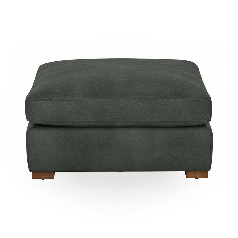 Classic Home Audrey upholstered ottoman with plush fabric and wooden legs, ideal for living room or bedroom decor.