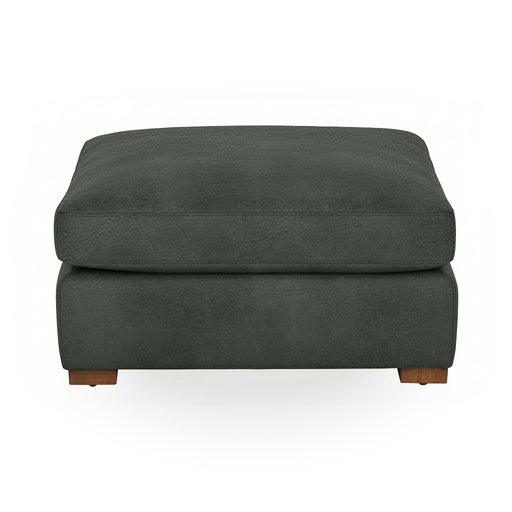 Classic Home Audrey upholstered ottoman with plush fabric and wooden legs, ideal for living room or bedroom decor.
