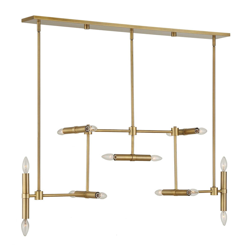 Uttermost 14 Light Modern Linear Pendant in gold with sleek linear design, suspended from a minimal fixture, ideal for contemporary lighting.