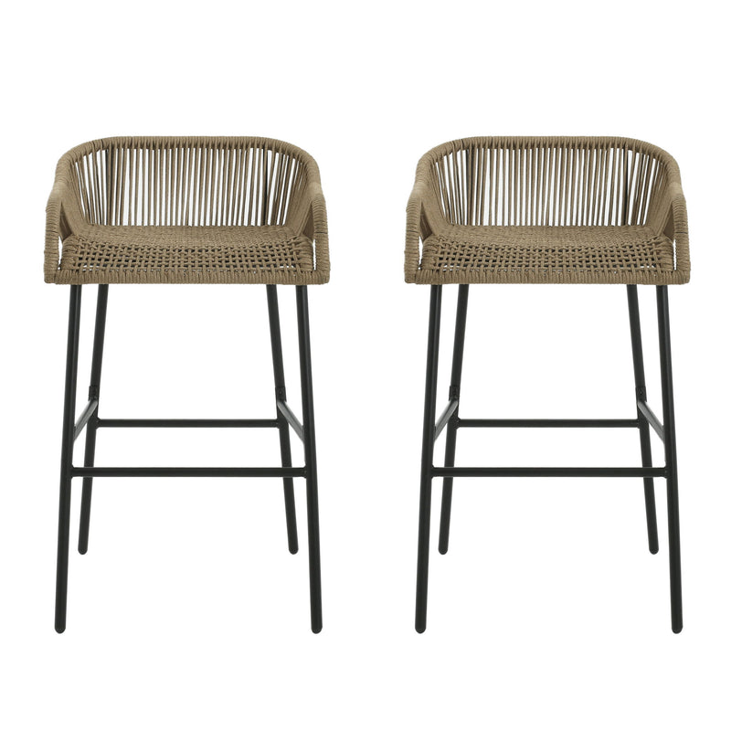 La Push - Outdoor Rope Barstool (Set of 2) - Black / Brown - R&R Furniture Gallery (Fountain Valley, CA)
